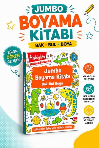 Dikkat Atölyesi Yayınları Jumbo Boyama Kitabı Bak Bul Boya