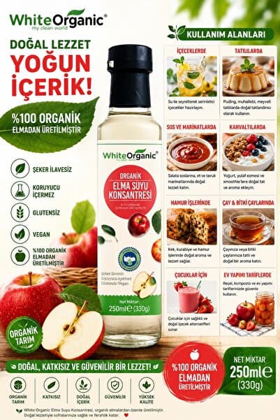 White Organic Organik Elma Suyu Konsantresi 330 Gr Glütensiz Vegan