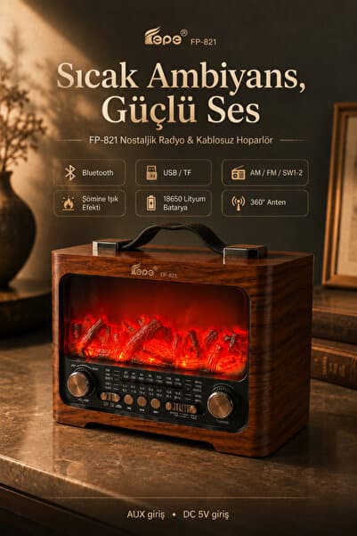 sudora FP-821 Şömine Görünümlü FM Radyo & Bluetooth Hoparlör