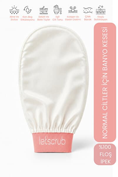 LET'SCRUB 1 Adet Ekru Banyo Duş Kesesi Peeling Eldiveni %100 Floş Ipek Normal Ciltler Için