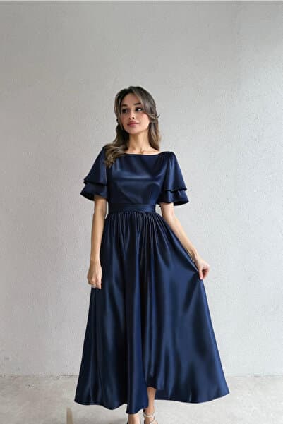 ESSEDRESS Lisa Kadın Saten Abiye Lacıvert
