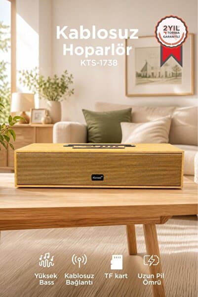 Torima Bluetooth Hoparlör Telefon Standlı Derin Bas USB TF Speaker KTS-1738 Ahşap