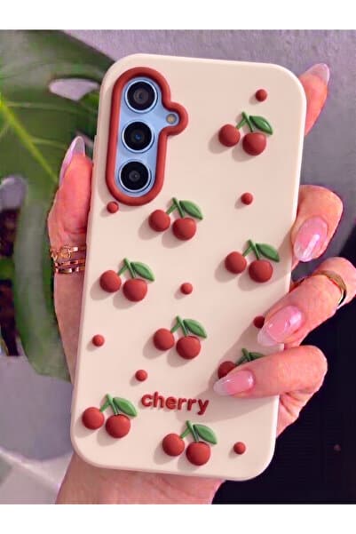 Rivor Samsung Galaxy S25 FE Uyumlu Kılıf Kamera Çıkıntılı Cherry Yazılı Kiraz Kabartmalı Silikon Kapak