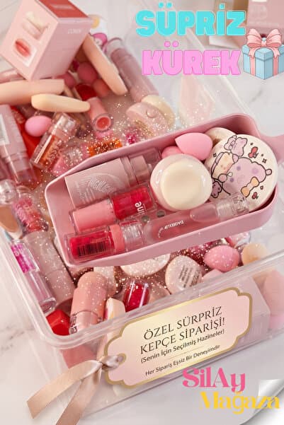 Silay mağaza Sürpriz Kürek Makeup Seti Kawai- Gloss, Jelly Gloss, Sıvı Allık, Highlighter Stick ve Sünger Seti