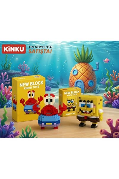 KİNKU Sünger Bob ve Bay Yengeç Mini New block 3D Puzzle / Sevimli Figür / 2'Li Eğlenceli Set / Hobi+