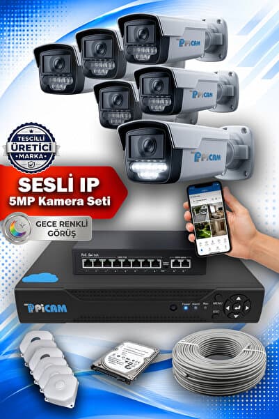 Picam 6 Kameralı | 320 GB | 5MP IP POE | SESLİ | RENKLİ Gece Görüş | Güvenlik Kamera Sistemi | Hazır Full Set