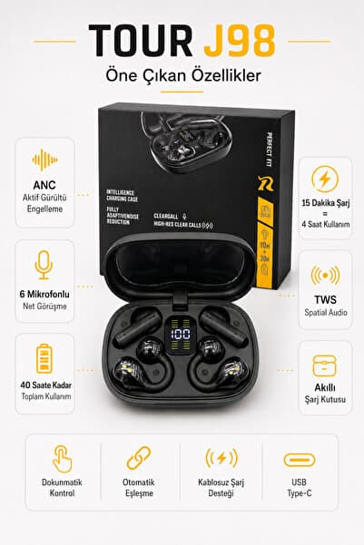 Barbanti ANC TWS Bluetooth Kulaklık 6 Mikrofon 40 Saat Pil Akıllı Şarj Kutusu Spatial Audio Type-C