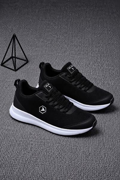PRO JACK Siyah Beyaz Bağcıklı Sneaker Koşu Yürüyüş Erkek Spor Ayakkabı