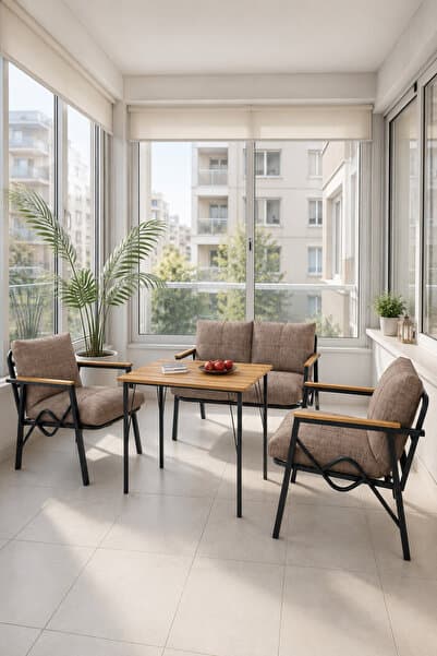 DORUK HOME Model, Balkon, Bahçe, Cafe, Metal Koltuk Takımı, Bahçe Takımı , Çay Seti, 2 1 1 kapuçino masa