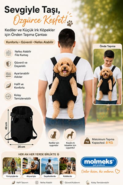 MOLMEKS Kedi- Köpek Nefes Alabilir Fileli Taşıma Evcil Hayvan Sırt Çantası Kanguru Seyehat