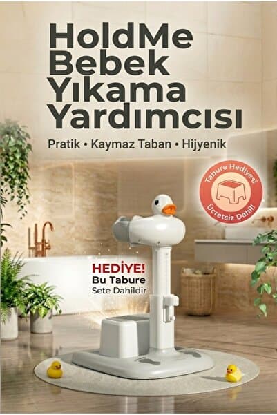 Miningaa Tabure Hediyeli HoldMe Bebek Yıkama Yardımcısı Portatif Katlanabilir Ayarlanabilir Ördek Desen Bebek Banyo Küveti Standı