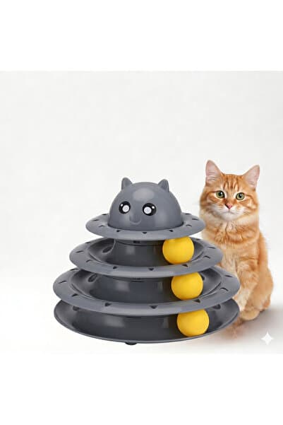 BTNES 3 Katlı Kedi Oyuncağı Oyun Kulesi - Hareketli Toplu İnteraktif Kedi Eğitim Ve Zeka Oyuncağı