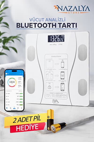 Nazalya Dijital Baskül Yağ Su Kas Vücut Kitle Endeksi Kilo Ölçer Tartı