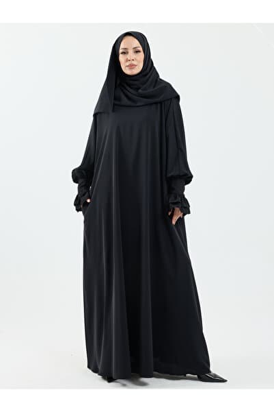 KADEEM Meryem Şal Hediyeli Dubai Abaya Siyah - 1016