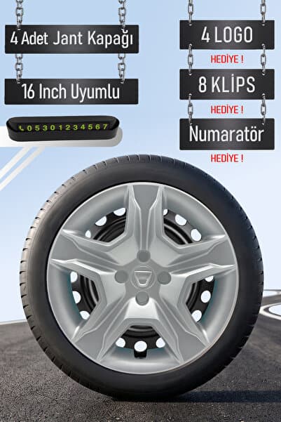 Routicar Dacia Sandero Stepway 16" inç Jant Kapağı Seti 4 Adet Gri Kırılmaz 4 Bijonlu G076