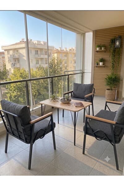 DORUK HOME Rüya model, Balkon, Bahçe, Cafe, Balkon takımı, oturma grubu, Metal kanepe, Balkon Mobilyası 2 1 1 50x90 masalı