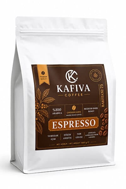 KAFİVA COFFEE Yumuşak İçim %100 Arabica Espresso Çekirdek Kahve Düşük Asidite 1 KG