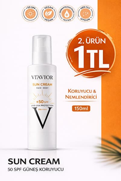 VİAVİOR KOZMETİK Güneş Kremi Sun Cream 50 Spf Güneş Koruyucu Krem Günlük Yüksek Uv Koruma Leke Karşıtı Ferahlatıcı 150ml Viavior