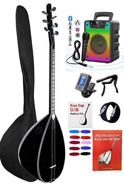 Bağlama Sazlar 34 Jak Girişli Amfili Kısa Sap Siyah İnci Maun Gövde Kaliteli Gürgen Sap Saz El Yapımı Bağlama Seti