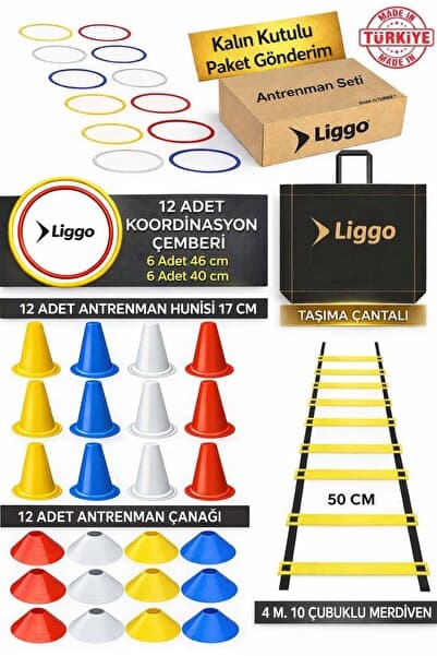 Liggo Antrenman Seti 4m Merdiven 12li Huni 12li Çanak 12li Koordinasyon Çemberi Spor Eğitim Seti