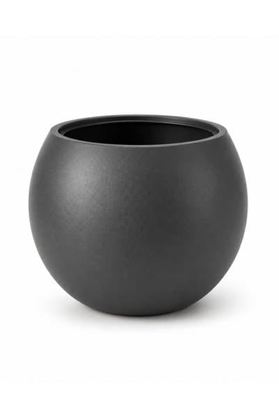 CANBOTANİK Antrasit Küre Saksı 20cm (İç Hazneli) Modern Tasarım Küçük Boy Saksı Premium Kalite Plastik Saksı