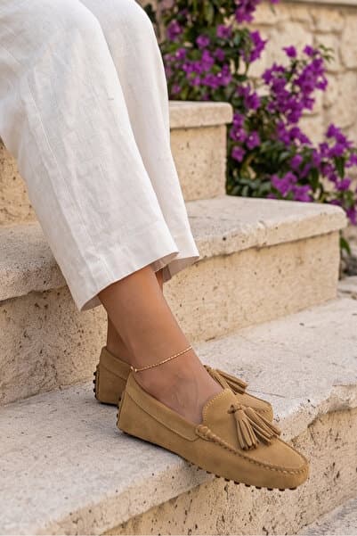 West To West Westtowest Kadın Camel Süet Loafer Püsküllü Babet Günlük Makosen Ayakkabı