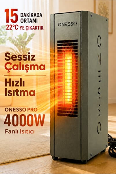ONESSO PRO 4000W Sessiz Elektrikli Fanlı Isıtıcı - 3 Modlu Termostatlı (40m²'ye Kadar Etkili, 2sn Hızlı Isınma, Ev & Ofis & Atölye) 2 Yıl Garantili