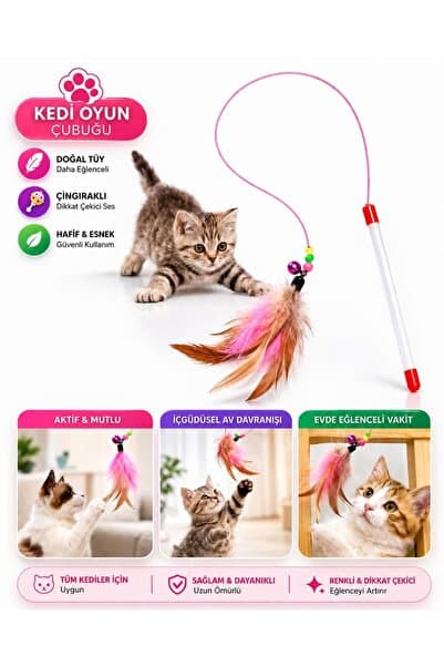 HAYHAYPETSHOP Kedi Oyuncak Çubuğu Tüylü Çıngıraklı İnteraktif Kedi Oltası Oyuncağı