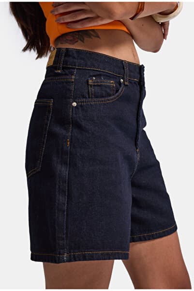 it's basic Kadın İndigo Selvedge Diana 7s6-50 Relax Mom Fit Denim Şort