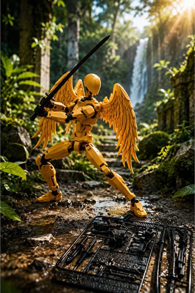 tinylab 3d Robot Dummy Gold Kanatlı Oynar Eklemli Hareketli Oyuncak Aksiyon Figürü 13Cm Aksesuar Kiti Hediyeli