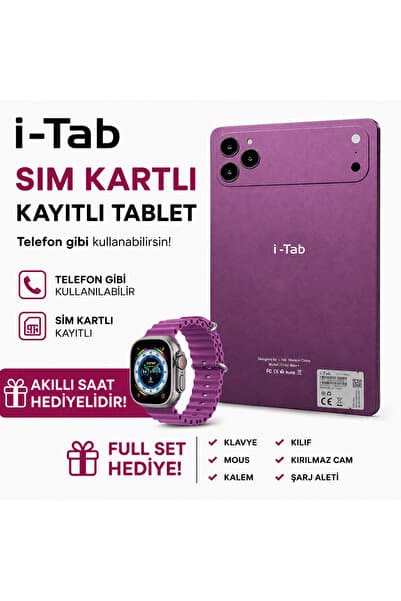 asfteknoloji İ-Tab 17 ProMax Sim Kartlı Tablet Akıllı Saat Hediyeli+Kalvye+Full Set