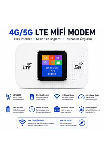 electroawm 5G Mobile WiFi Modem – Taşınabilir Hotspot, Ekranlı, Yüksek Hızlı Kablosuz İnternet Cihazı