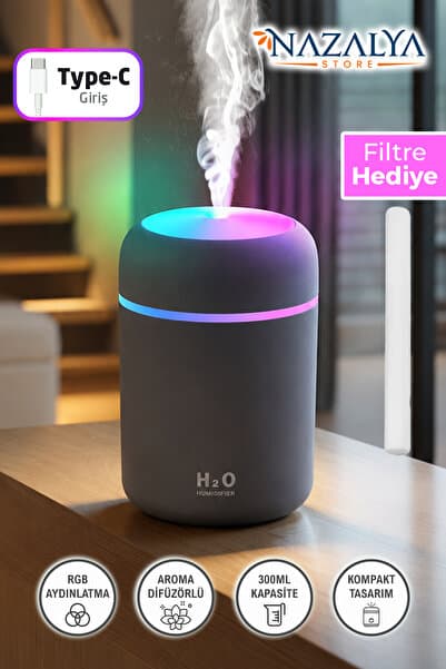Nazalya 300 ml Ulrasonik Ledli Hava Nemlendirici Buhar Makinesi Ve Aroma Difüzörü