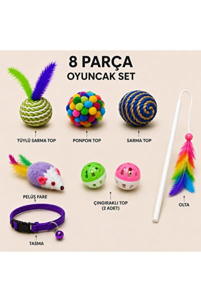 YİĞİTLERAVM Ip Sarma Top , Tüylü Top , Çıngıraklı Top ,renkli Top , Olta Ve Tasma Seti