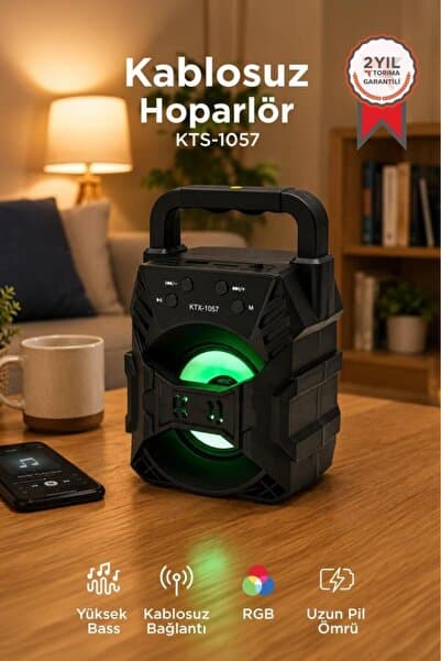 Torima Bluetooth Hoparlör Rgb Işıklı Hafıza Kartı USB ve FM Radyo Destekli Ses Bombası KTS-1057 Siyah