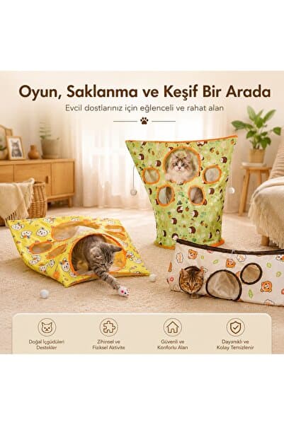 MadPet Evcil Hayvan Hışırtılı Pati Desen Girişli Hışırtılı Oyun Tüneli