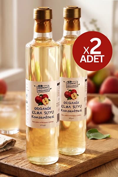 BE FERMENT 2'li Organik Elma Suyu Konsantresi | Organik Elma Özü | Şekersiz Tatlandırıcı ve Enerji - 2 Adet x 675 gr