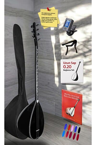 Bağlama Sazlar 34 Jak Girişli Uzun Sap Siyah İnci Maun Gövde Kaliteli Gürgen Sap Saz El Yapımı Bağlama Seti