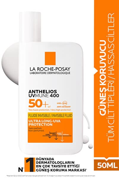 La Roche Posay Anthelios Uvmune 400 Invisible Fluid Tüm Cilt Tipleri İçin Yüksek Koruma SPF50+ Yüz Güneş Kremi 50ML