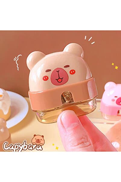 ÖZ OFİS Kawaii Sevimli Capybara Tasarımlı Hazneli Kalemtıraş - Okul ve Kırtasiye Tipi Tek Bıçaklı Kalemtıraş