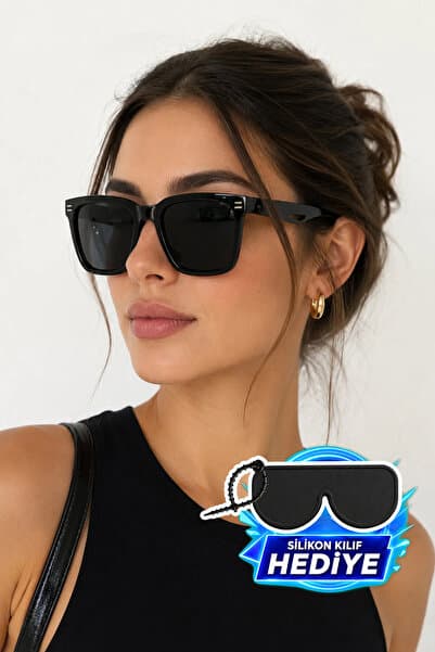 MİLANO KORS Unisex Kare Siyah Çerçeve Siyah Cam Metal Detay Güneş Gözlüğü