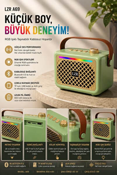 Bluetooth A69 RGB ( Renk Değiştiren Işıklı) Hoparlör
