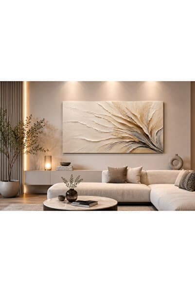 FTRMALZEMECİM Modern Soyut Bej Kanvas Tablo – Minimal Dokulu Premium Duvar Dekoru | Salon, Yemek Odası ve Ofis Dekorasyonu 1