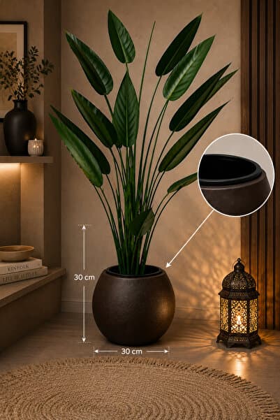 CANBOTANİK BÜYÜK KOYU KAHVE KÜRE SAKSI 28x40 27.5 litre YUVARLAK SALON SAKSISI