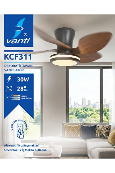 Vanti KCF311 30W LEDLI DEKORATIF PLASTIK TAVAN VANTILATÖRÜ KOYU AHSAP