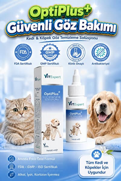 Vitexpert OptiPlus Kedi & Köpek Göz Temizleme Solüsyonu Antibakteriyel Alerji Kızarıklık Enfeksiyon Göz Bakımı