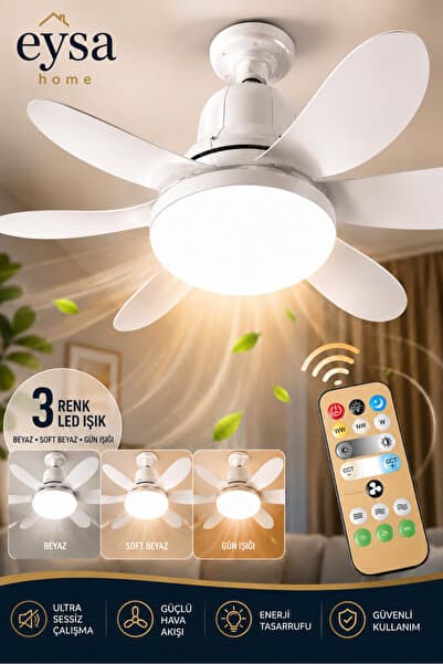 EYSA HOME 6 Kanatlı Işıklı Sessiz Çalışma Tavan Tip Vantilatör 52 cm