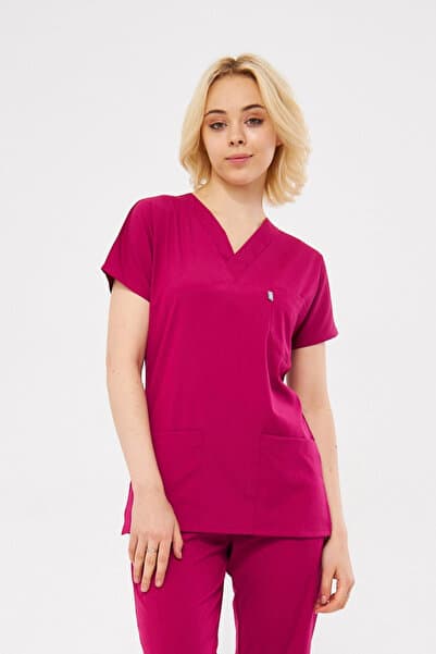 Class Üniforma Tek Üst Vişne Likralı Unisex Yarasa Kol Hemşire Ve Doktor Üniforması Scrubs Hastane Üniforması