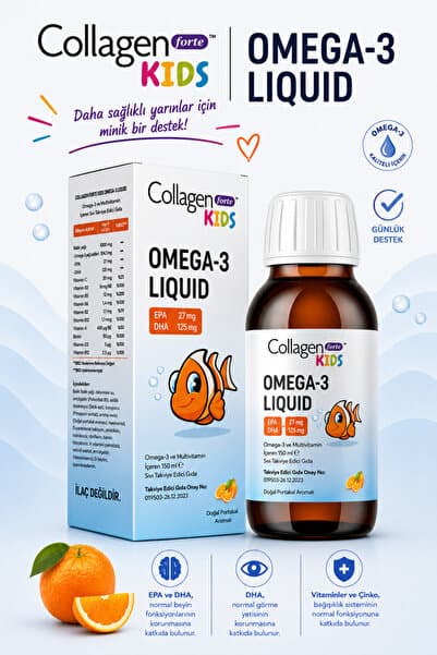 Collagen Forte Platinum Omega-3 Kids Liquid & Multivitamin 150ml Çocuklar Için Portakal Aromalı Sıvı Balık Yağı