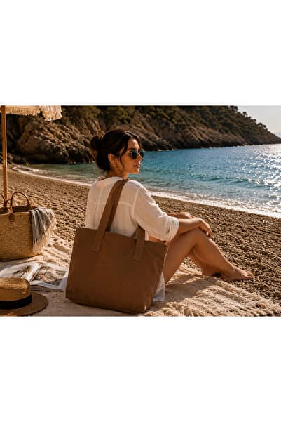 AZERÇANTA Plaj Çantası - Geniş kullanım alanı - Premium Kanvas Çanta - Omuz Çantası - Fermuarlı